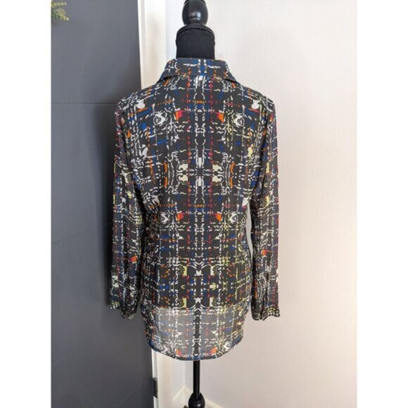 Cabi Festival Semi Sheer Funky Plaid Button Up - Small - Style 129 - Picture 3 of 10